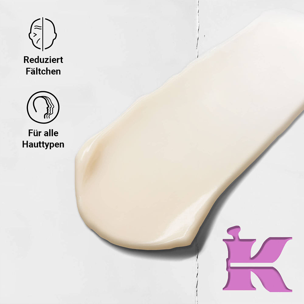 Texturfoto mit Symbolen: reduziert feine Linien und ist fur alle Hauttypen entwickelt