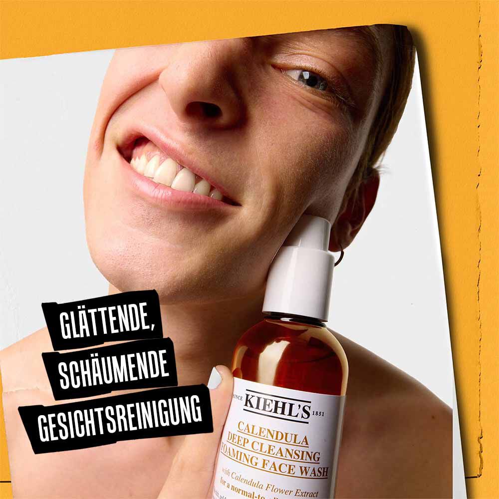 Die Flaschen des Kiehl's Calendula Foaming Face Wash bestehen zu 95 % aus PCR-Kunststoff