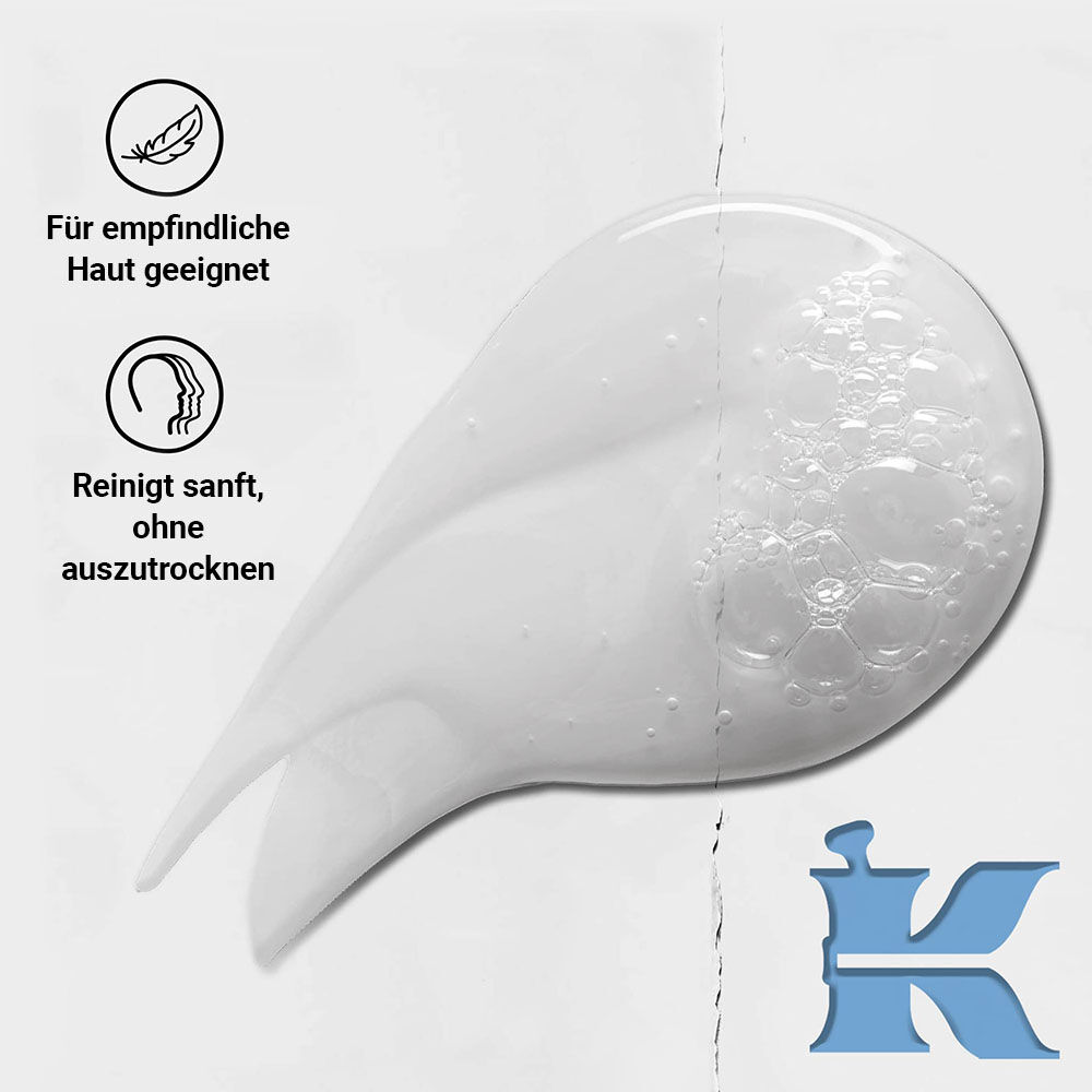 Texturfoto des Kiehl's Ultra Facial Cleanser mit Symbolen: fur alle Hauttypen und empfindliche Haut geeignet