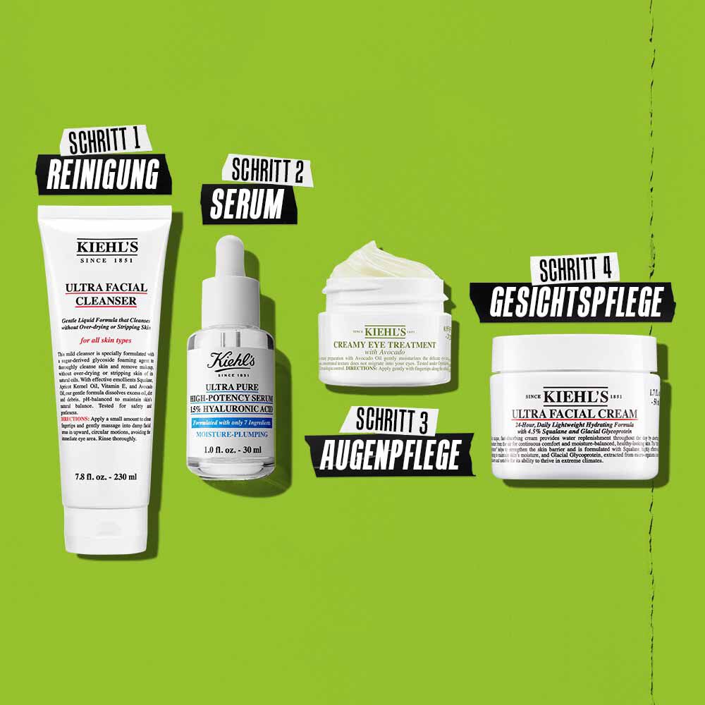 Routine mit Kiehl's Creamy Eye Treatment with Avocado – Schritt 1 Reinigen, Schritt 2 Pflegen, Schritt 3 Hydratisieren