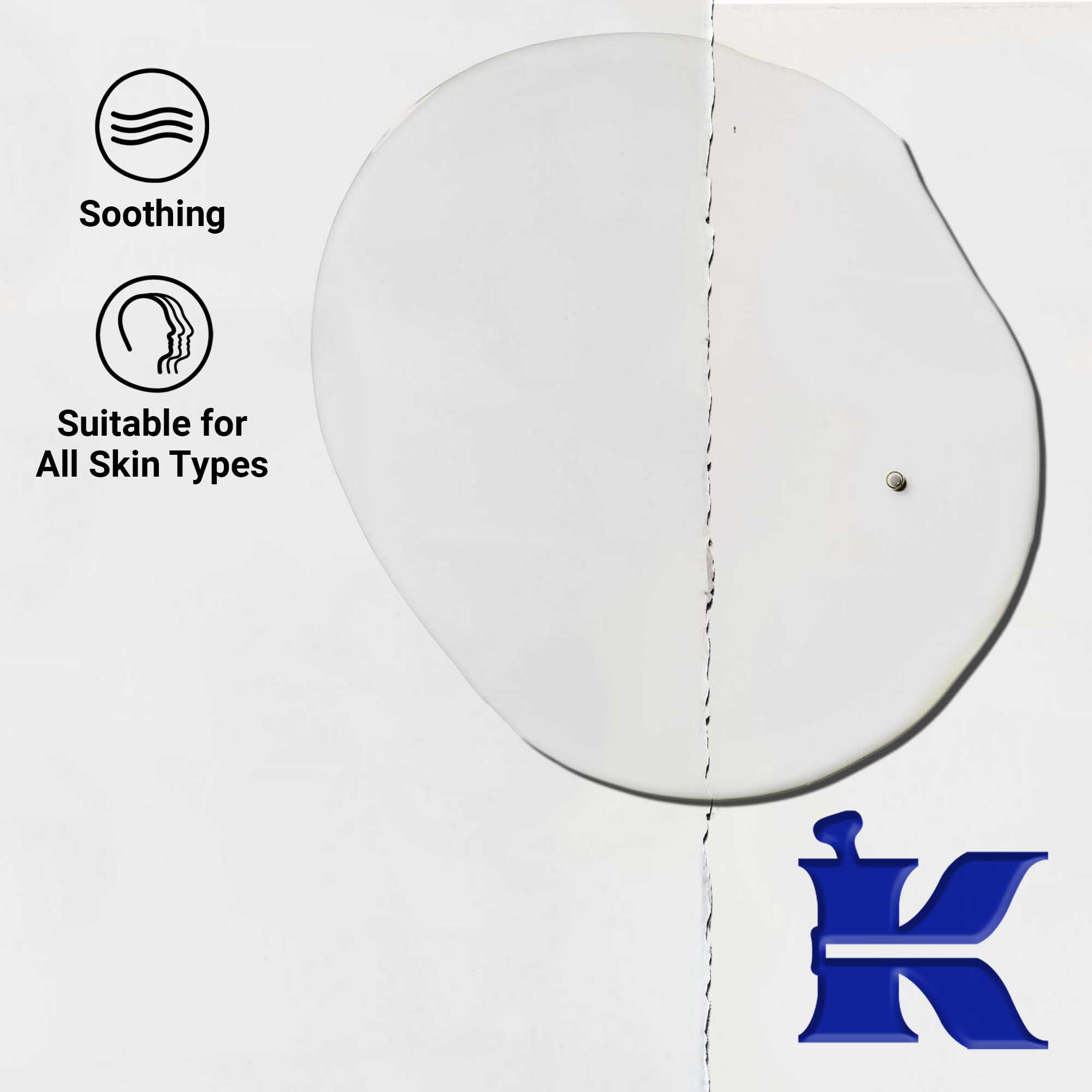 Gros plan sur la texture de l'huile pour le visage Midnight Recovery Concentrate. Le texte souligne sa capacite a lisser et apaiser, ainsi que sa compatibilite avec tous les types de peau.