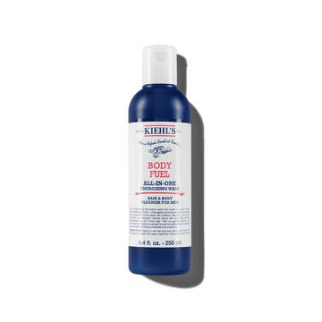 Eine Flasche Kiehl's Body Fuel All-In-One Energizing Wash vor weißem Hintergrund.