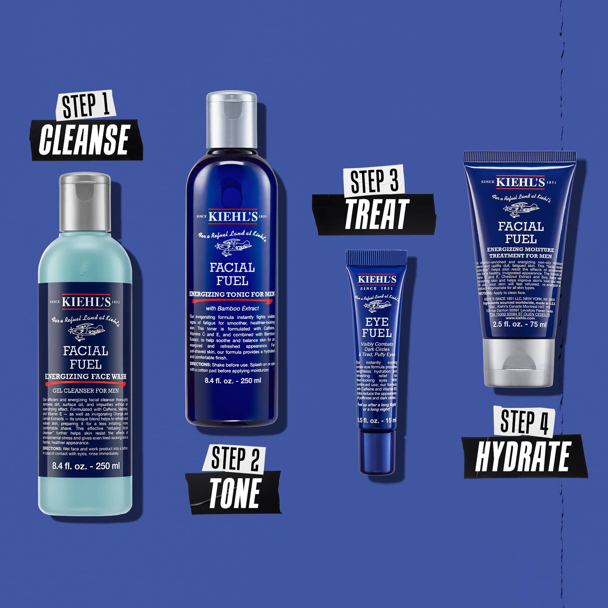 Illustration de la routine Facial Fuel - Nettoyer, Tonifier, Traiter, Hydrater