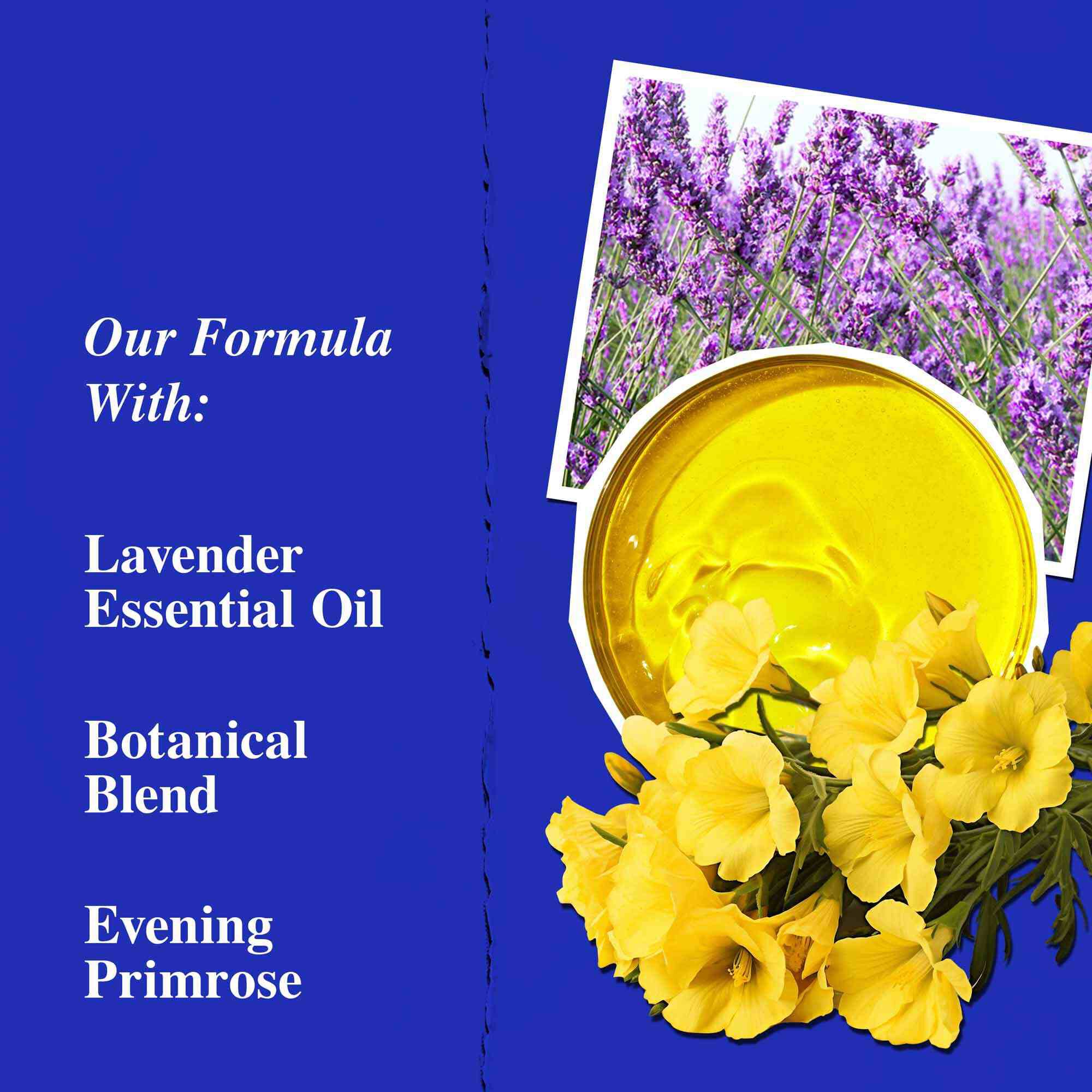 Ingredients cles du Midnight Recovery Concentrate, mettant en avant l'huile essentielle de lavande, l'huile d'onagre et le squalane.