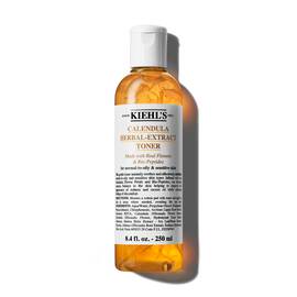 Eine 250-ml-Flasche Kiehl's Calendula Herbal-Extract Toner mit einer klaren Flussigkeit und goldenem Farbton.