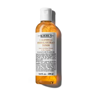 Un flacon de 250 ml de tonique Calendula Herbal-Extract Toner de Kiehl's avec un liquide clair et une teinte doree.