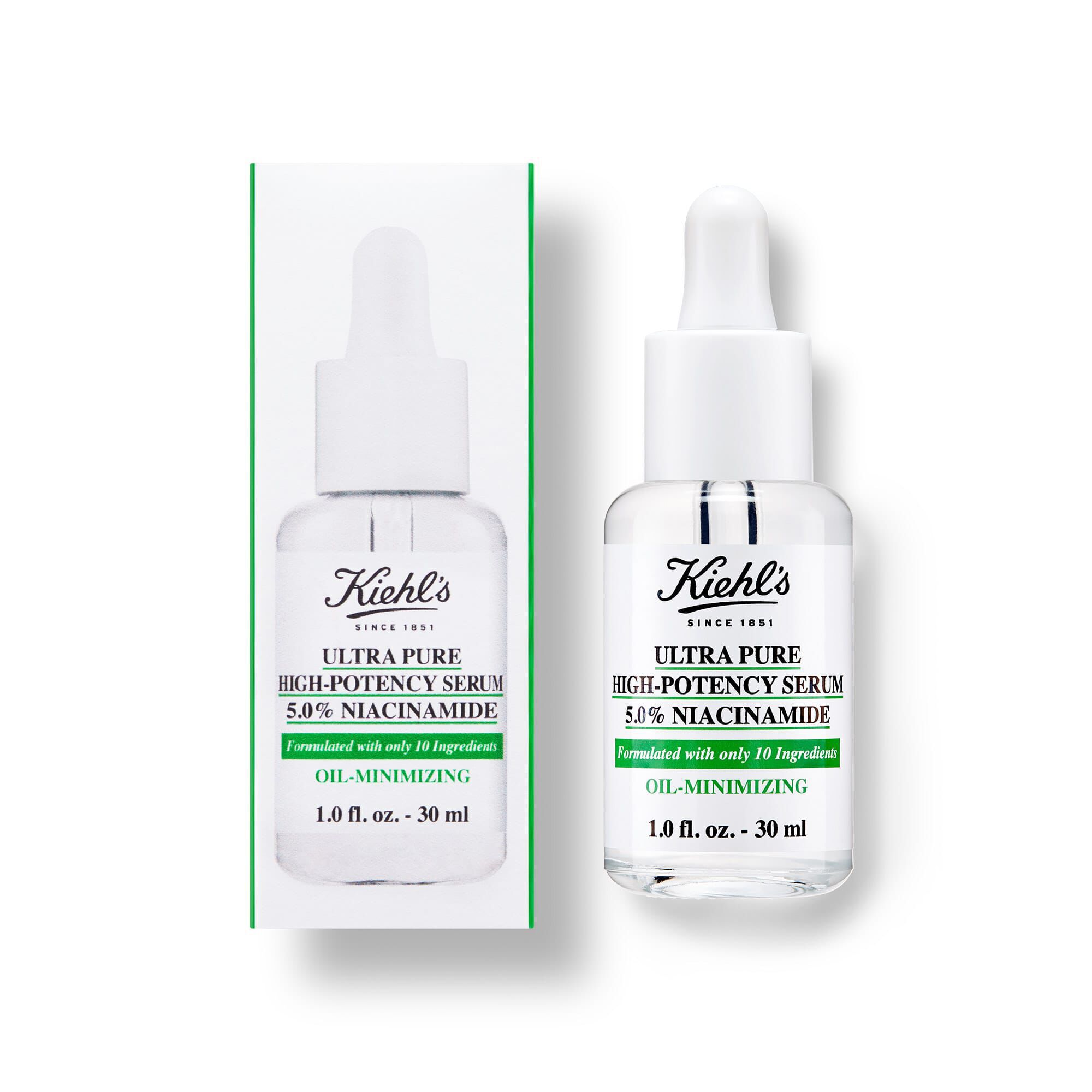 Flacon et boite du Serum Haute Concentration Ultra Pure Kiehl's a 5,0 % de Niacinamide