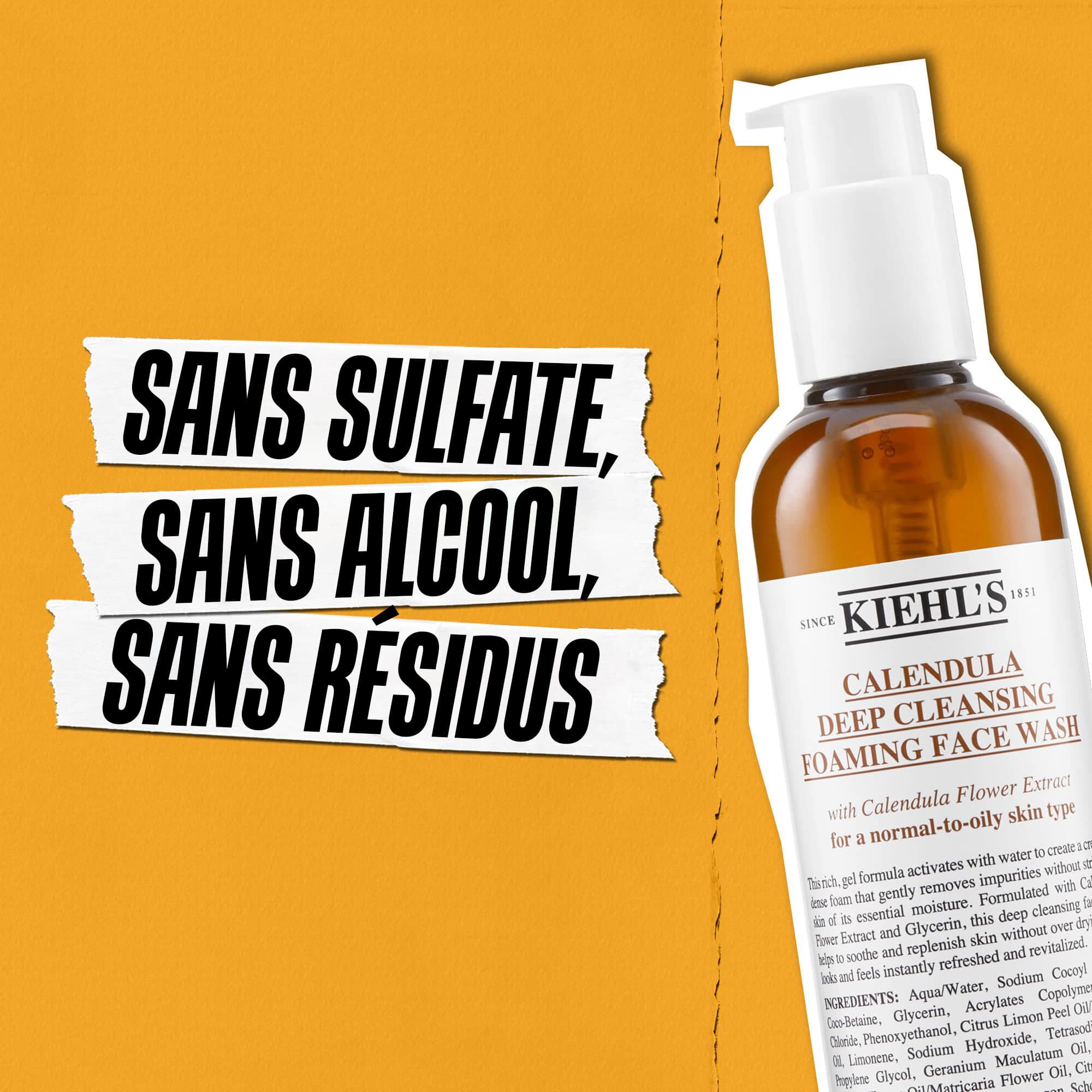 Le Nettoyant Moussant au Calendula Kiehl's est sans sulfate, sans alcool et ne desseche pas la peau