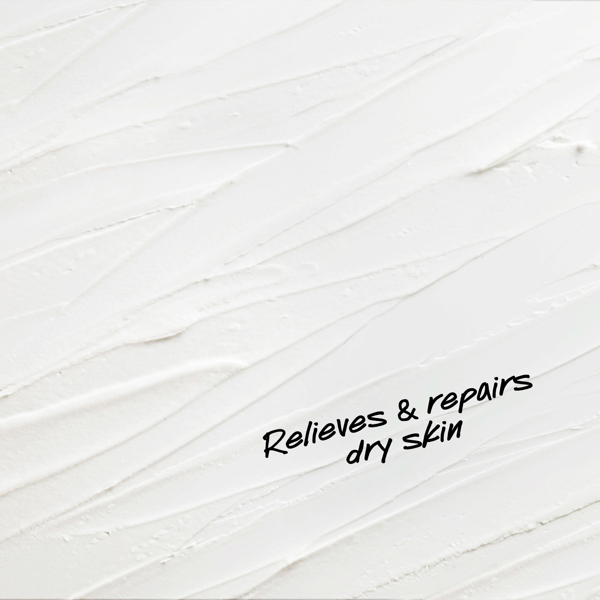 Photo de la texture avec des icones : hydratation, formule pour les peaux seches et sensibles