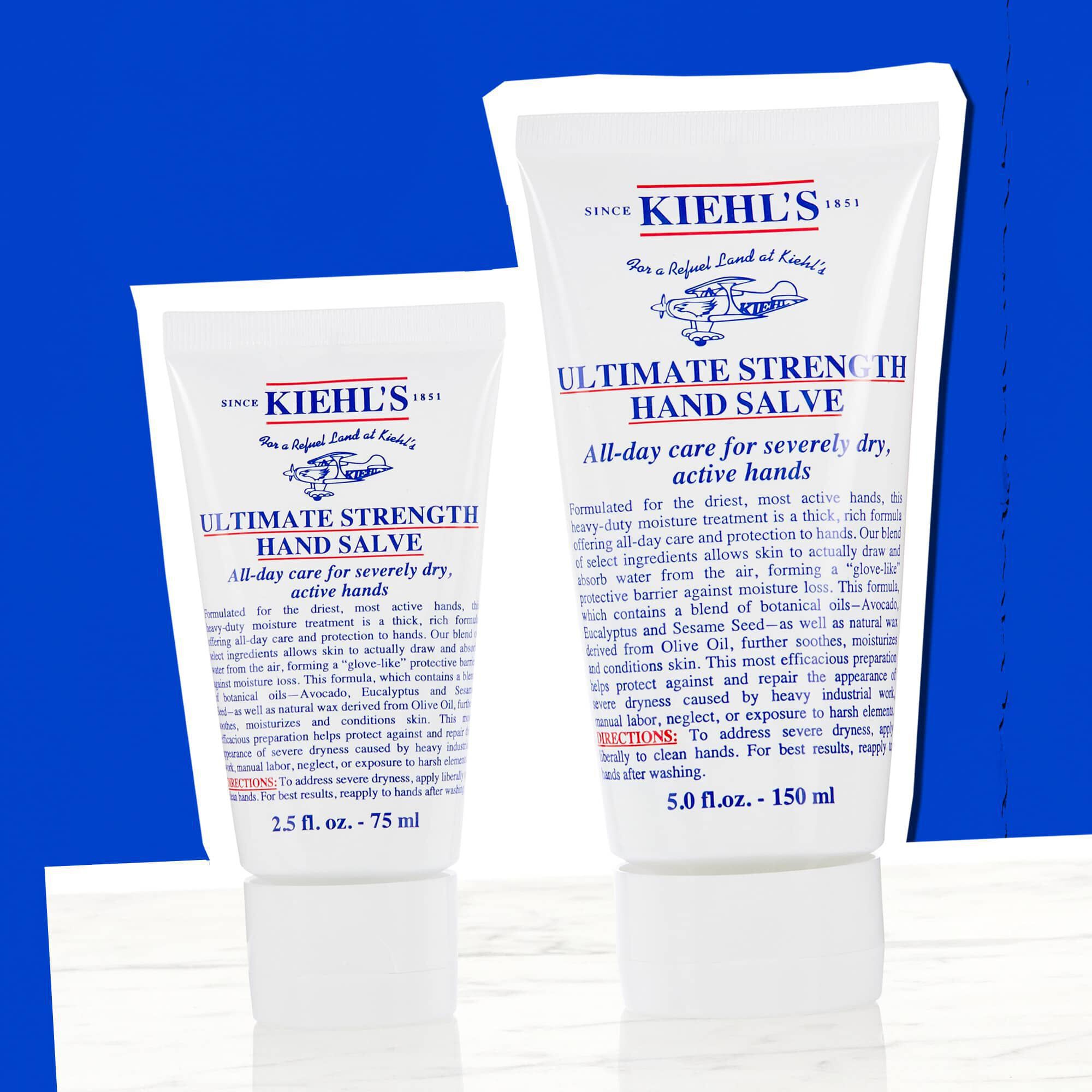 Deux tubes de l'Onguent pour les Mains Haute Performance de Kiehl's illustrant les tailles disponibles