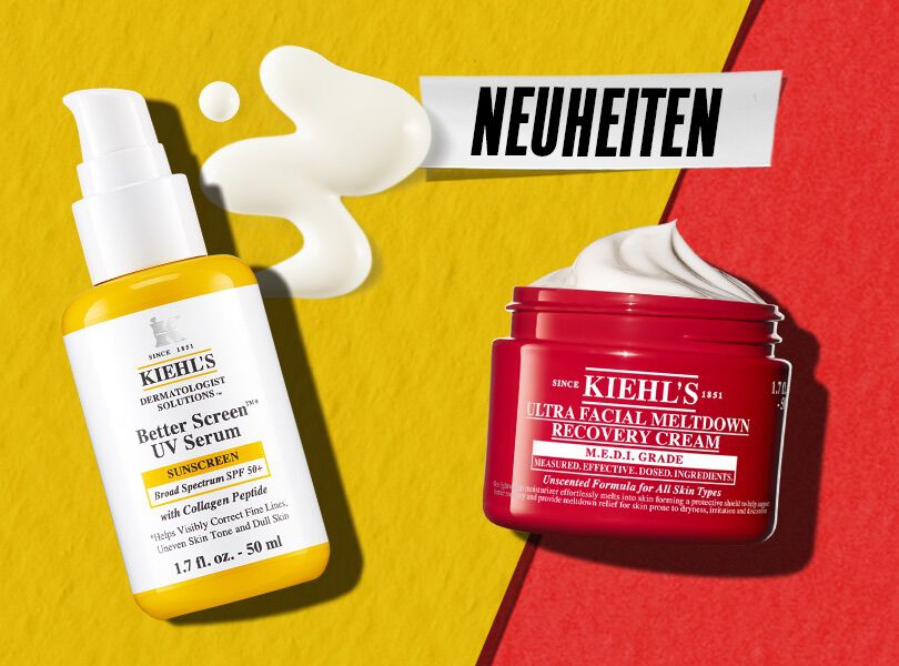 Abbildung von drei neuen Kiehls Produkten und einem Storer mit Neu