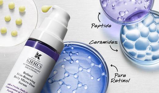 Kiehl‘s Retinol Seren vor verschiedenen chemischen Behaltnissen