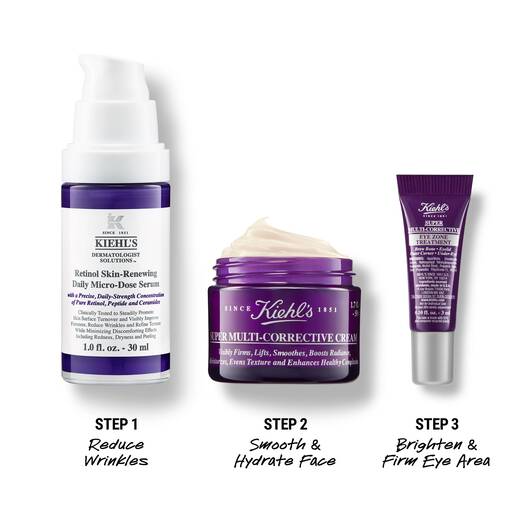 Kiehl‘s Retinol Tagesserum, Tagescreme und Augencreme nebeneinander