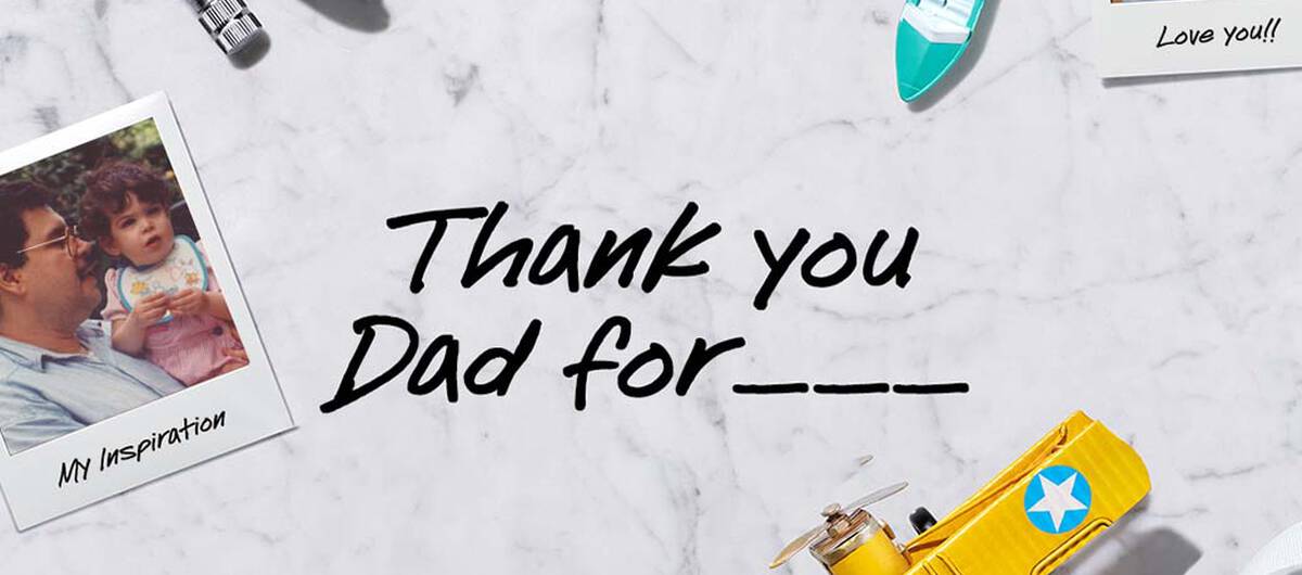 "Thank you Dad for ___" Text auf grauem Hintergrund