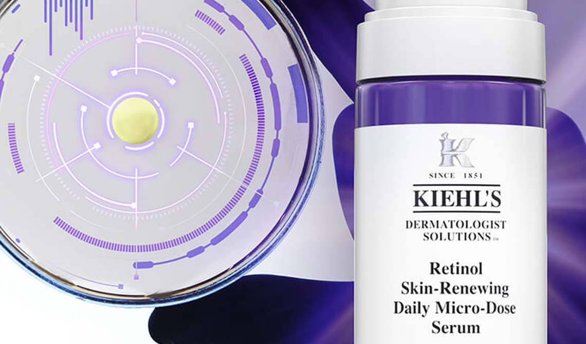 Kiehl‘s Retinol Tagesserum vor lila Hintergrund