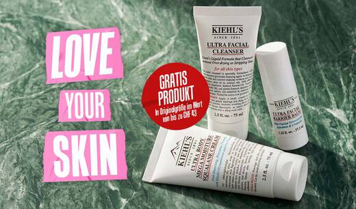 Kiehl's Love Your Skin – Gratis Produkt in Originalgroße im Wert von bis zu CHF 43 mit Ultra Facial Cleanser, Ultra Body Mega Moisture Squalane Cream und Ultra Facial Barrier Balm