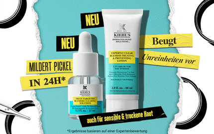Alt-Text: Produktwerbung fur Hautpflege mit Flaschchen und Tube, die neue Formeln zur Bekampfung von Hautunreinheiten bewerben.