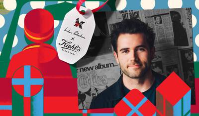 Kiehl’s holiday advent calendar and skincare gift set featuring assorted creams, serums, cleansers, and treatments on a festive display.