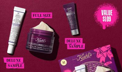 Kurzbeschreibung: Eine Kiehl's Einkaufstasche mit einem 2-Liter Nachfullpack und einer Originalgroße der Korperlotion "Creme de Corps".