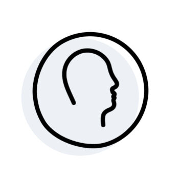 Simple outline of a human head in profile within a circular shape.