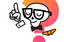Un squelette avec des lunettes et un noeud papillon, tenant une cle, se tenant devant un point d'interrogation colore.