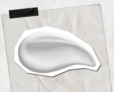 A smooth, glossy, white cream or lotion in the shape of a teardrop on a white background.