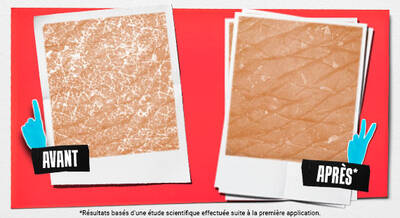 Alt-Text: Zwei Bilder nebeneinander, eins beschriftet "Vorher" mit einer glatten, unebenmaßigen Textur und das andere "Nachher" zeigt eine glattere, verbesserte Oberflache.