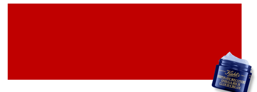 Image presentant un fond rouge avec un pot de creme de nuit Kiehl's en bas a droite.